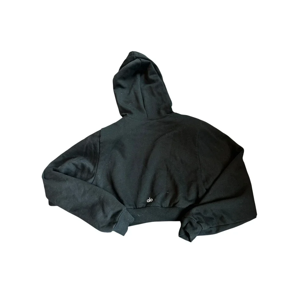 Alo Yoga Black Cropped Hoodie Sweatshirt Relaxed Fit Gorpcore Womens Small
